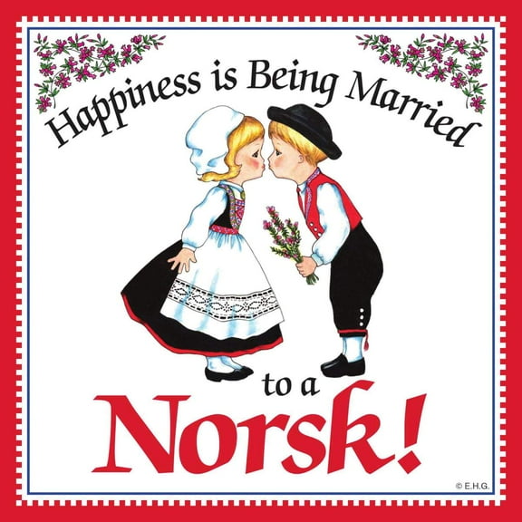 Oktoberfest Haus Multicolor Ceramic Norwegian Gift Magnet Tile Happiness Married To Norsk for Home Decor and Fridge Refrigerator Magnet