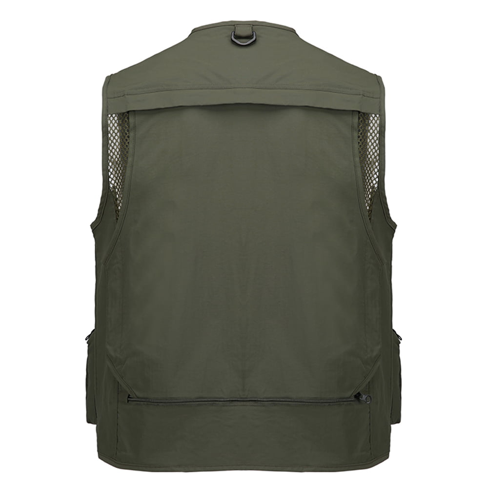 Mens Photography Advertising Vest Detachable Back Multi-Pocket Thin Trend  Mesh Waistcoat Zips Mountaineering Fishing Casual Vest