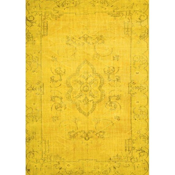 Ahgly Company Machine Washable Indoor Rectangle Persian Yellow Traditional Area Rugs, 4' x 6'