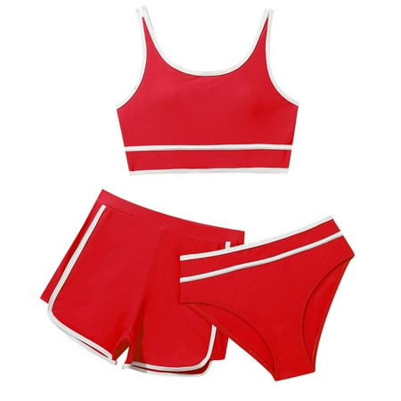 MIASHUI Girls 3 Pieces Bikini Bathing Suit with Short Swimwear Cover-Up Sets Red 13-14 Years