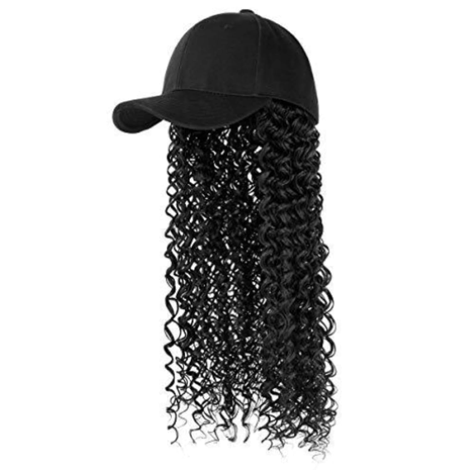 YEKEYI Headband Wig Human Hair Wigs Baseball cap Wig Curly Deep Wave Headband Wig Hat Wigs (Black hat Long Lbrown wig)