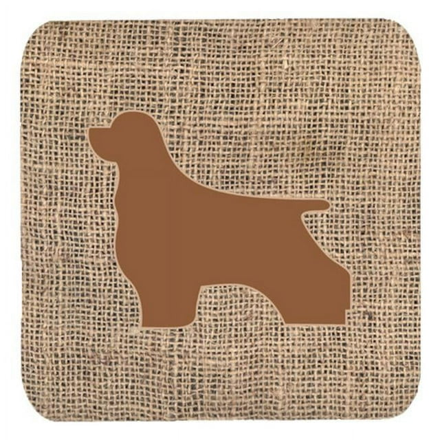 Carolines Treasures BB1075-BL-BN-FC Cocker Spaniel Burlap and Brown Foam Coasters- Set - 4