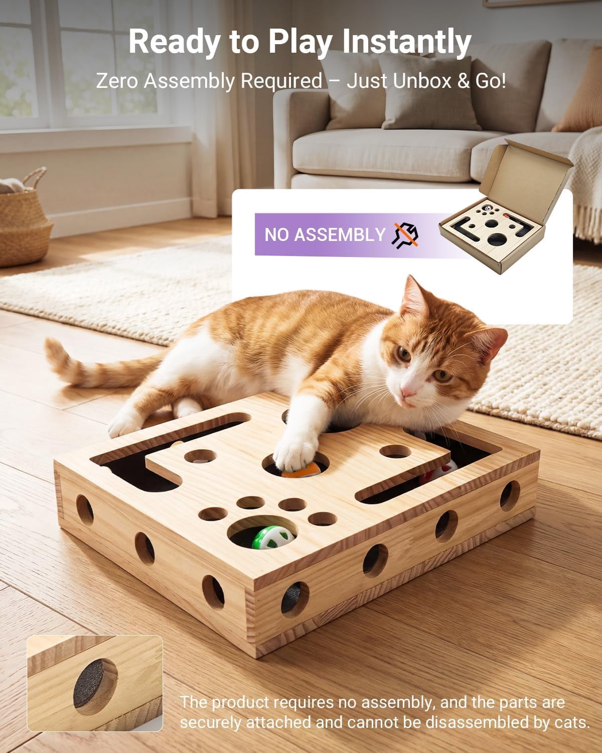 Cat Nail File Box with Interactive Cat Toys – 2026 Cats Nail File Enrichment Box Scratch Puzzle Toy for Indoor Cats, Natural Claw Care & Enrichment Activity with 3 Bell Ball(Random Color)