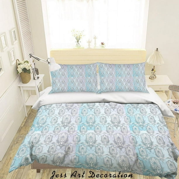 3D Azul Floral Patrón Funda de edredón Set Ropa de cama Set Funda de edredón Fundas de almohada A002