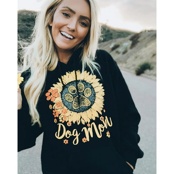 Sunflower Dog Mom Black Hoodie