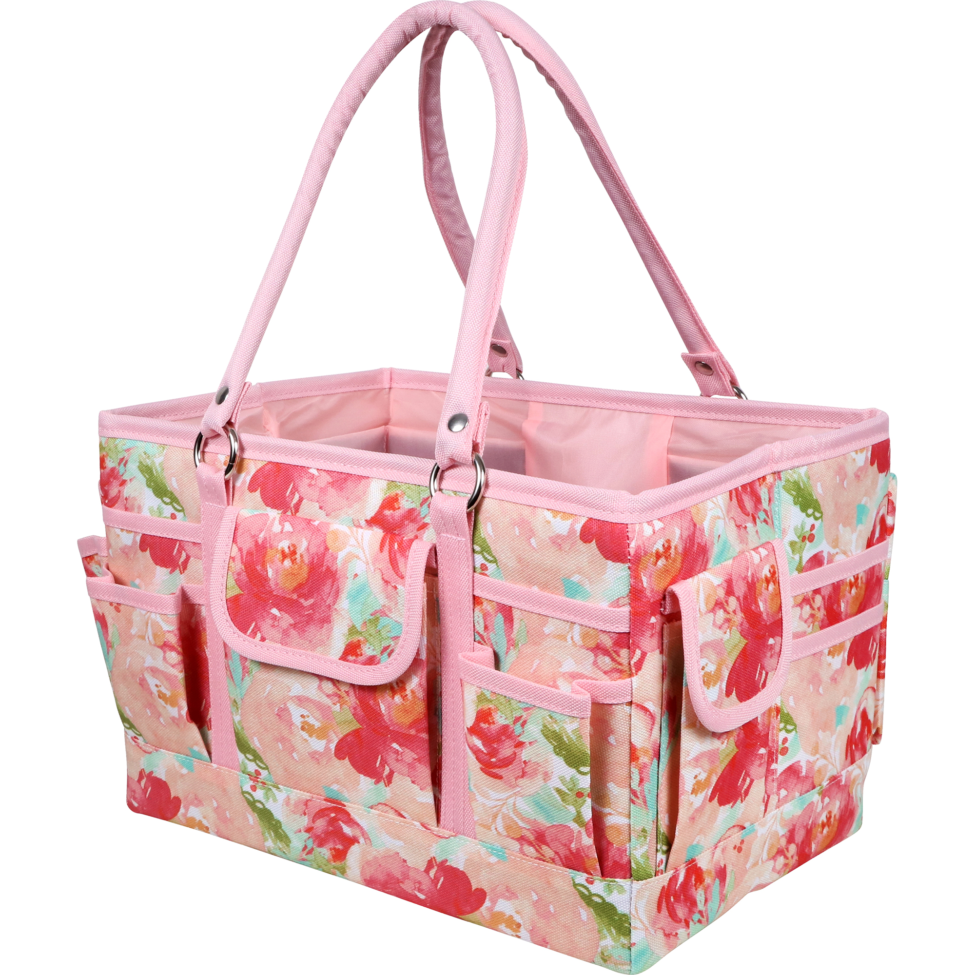 SINGER Sewing Storage Organizer Collapsible Tote Caddy, Craft Storage, Watercolor Floral Print, 1 Count - image 4 of 13