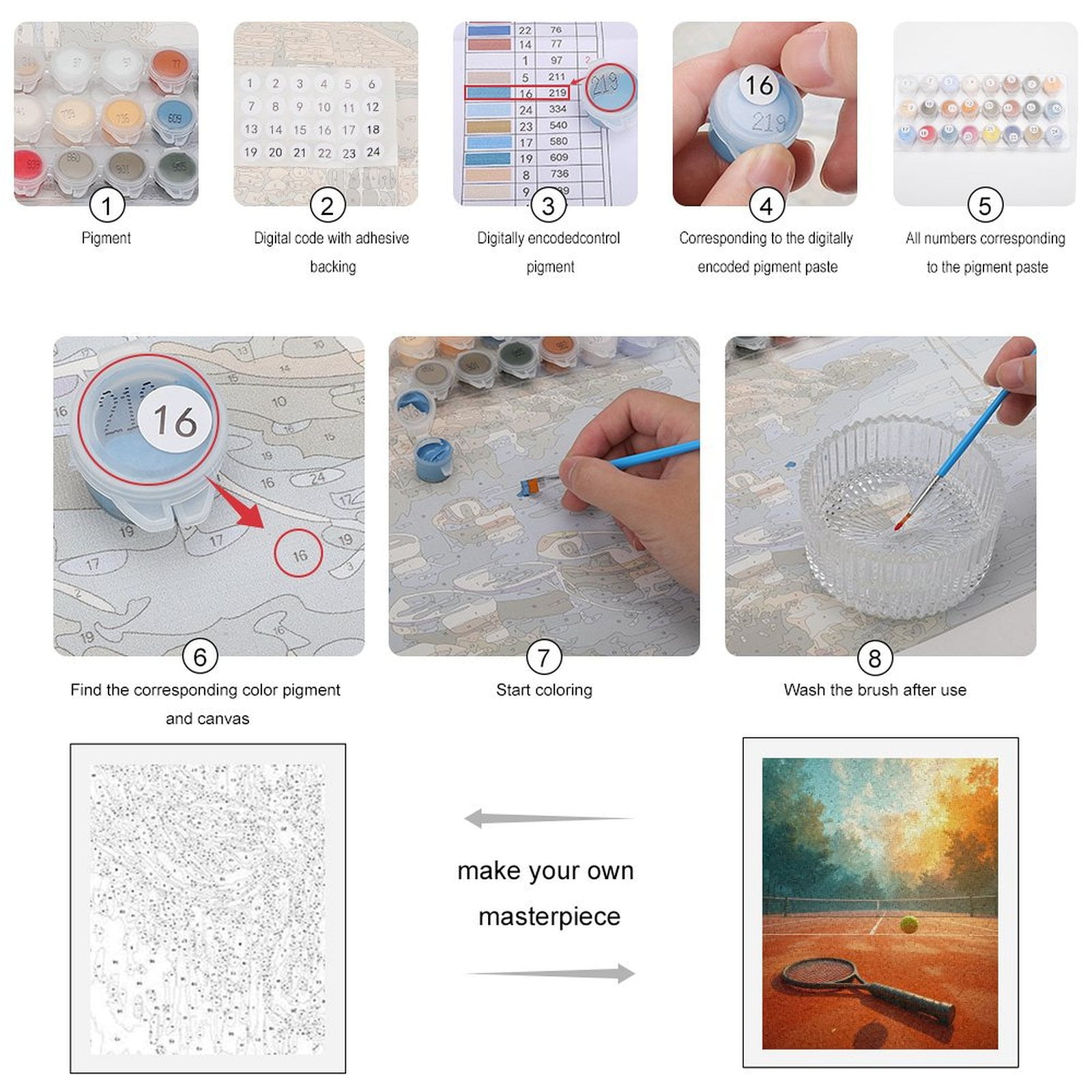 Paint by Numbers Kit for Adults, Tennis Court Sunrise Racket Ball Paint by Numbers, Easy Paint by Numbers Kit for Adults Beginner, DIY Adult Paint by Number Kits on Canvas, Home Decor