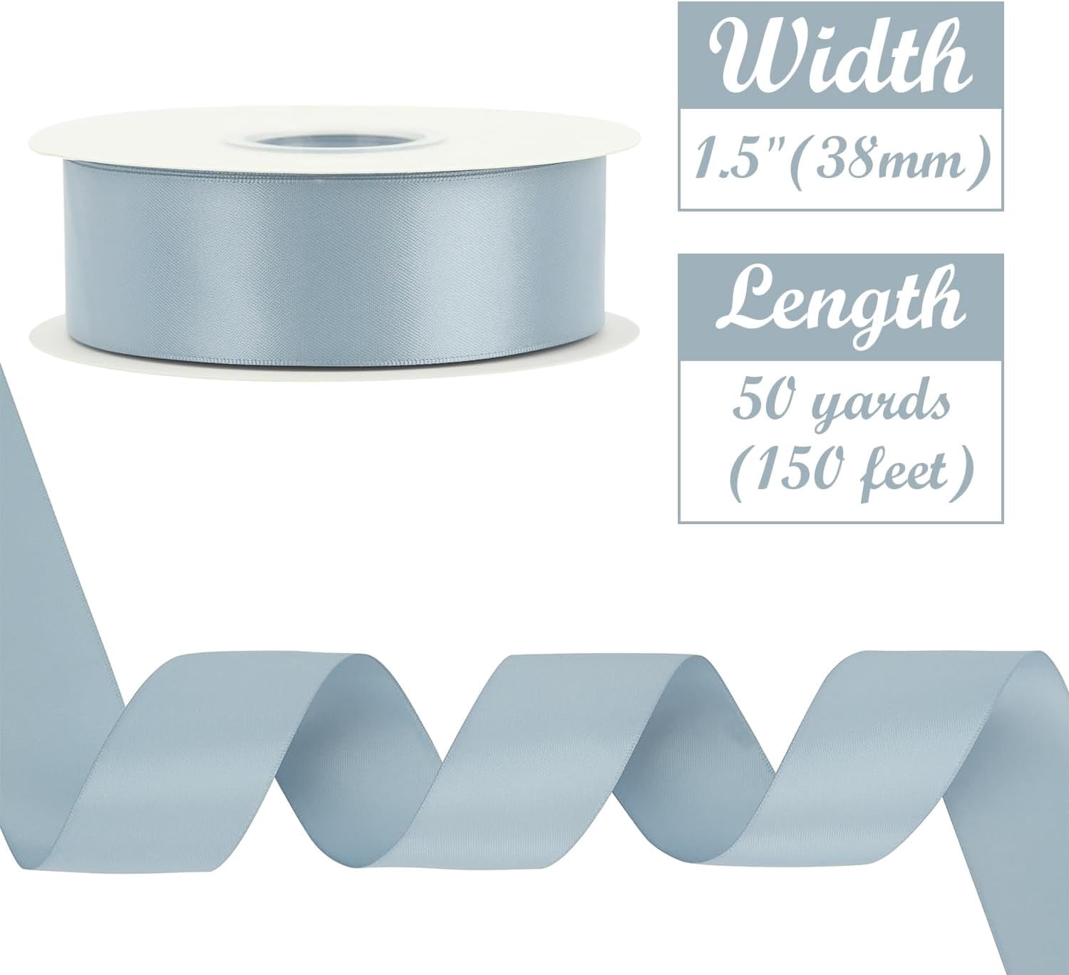 Slate Blue Ribbon 1-1/2 inch Double-Faced Satin Ribbon 50 Yards Blue Silk Satin Ribbon for Wedding, Crafts, Gift Wrapping, Flower Bouquet Wrap, Invitations, Holiday Decor, Bows Making