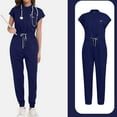 thumbnail image 2 of Wutalume Women's Professional Casual Scrub Set, Solid Color Short Sleeve Top and Relaxed Fit Pants, Medical Nurse Uniform,Navy XL, 2 of 4