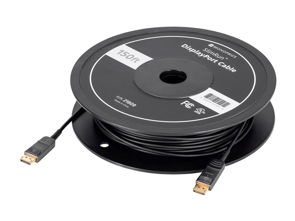 Monoprice AV DisplayPort Cable - 100 Feet, 32.4Gbps, 8K@30Hz, 5K@60Hz, 4K@120Hz, Fiber Optic, AOC - SlimRun Series