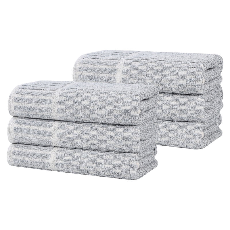 Superior Juno Viscose Cotton Blend Medium Weight Hand Towels, Set of 6, Denim Blue