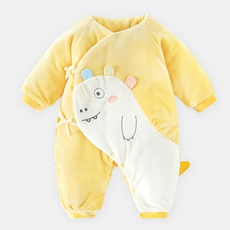

Newborn Clothes Autumn And Winter Padded Cotton Cotton Boneless 0-6 Month Treasure Pajamas Newborn Baby Jumpsuit Yellow Dinosaur 59cm