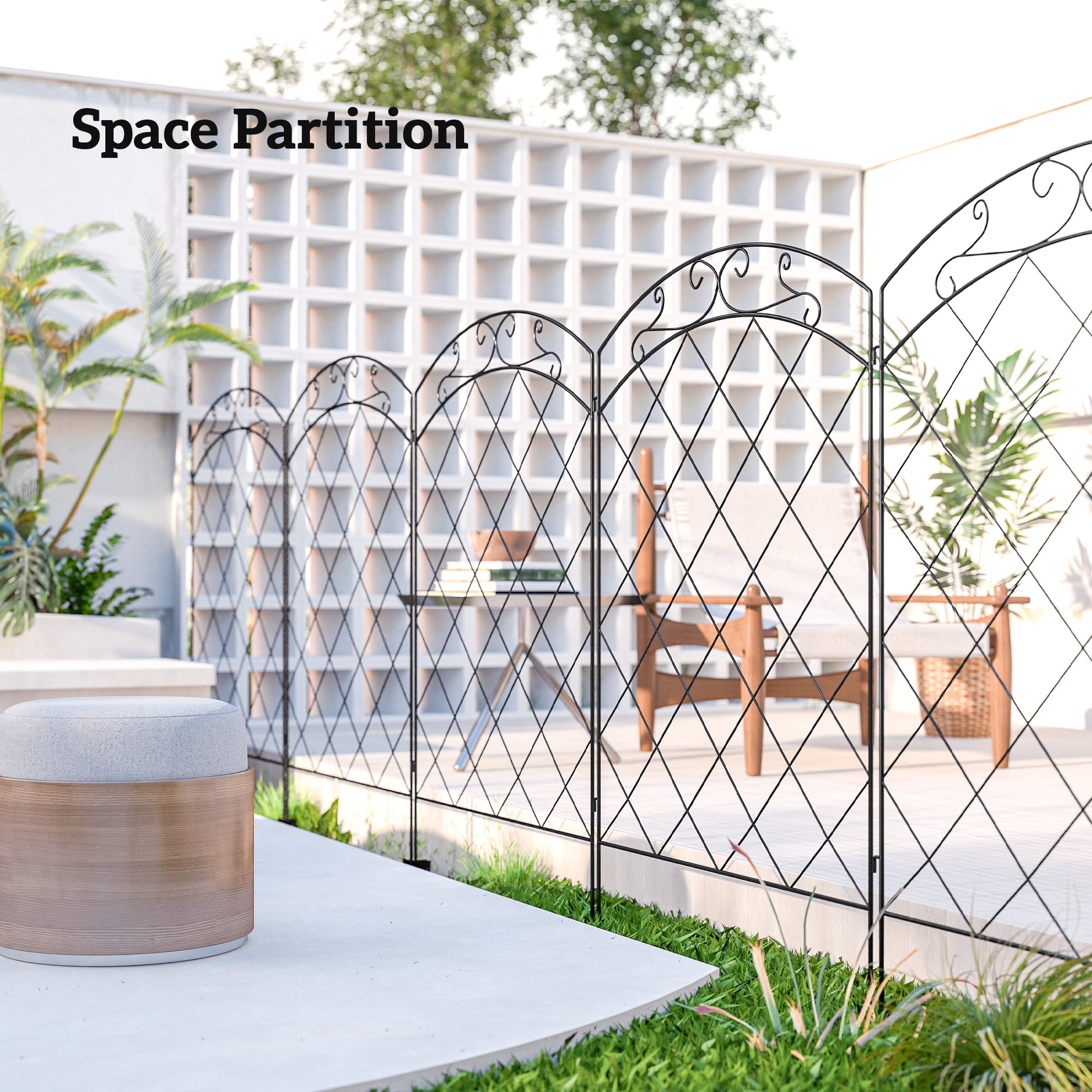 Outsunny Garden Fence, 4 Pack Metal Fence Panels, 11.4' Decorative Yard Border Edging, Landscape, 43" H, Flourishes