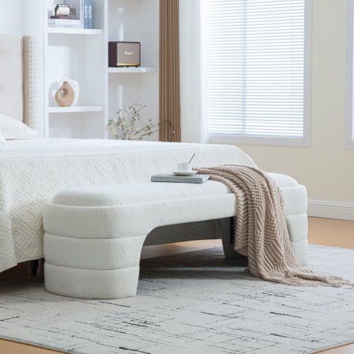 64.96 "Amplio moderno tapizado sin brazos tapizado bancos del dormitorio extremo de la cama banco para la entrada, Chenille otomano pie taburete para la sala de estar y el dormitorio