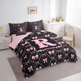 thumbnail image 2 of Manfei Dreamy Bow Tie Letter R Monogrammed Bedding Comforter Set 7pcs for Girls Kids,Women Teens Romantic Bow Plaid Queen Bedding Sets,Pink Reversible,Breathable Home Decor, 2 of 7
