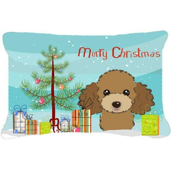 Carolines Treasures BB1628PW1216 Christmas Tree & Chocolate Brown Poodle Fabric Decorative Pillow
