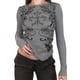 thumbnail image 1 of TRKIYQC - Camiseta de manga larga para mujer, estilo vintage, con estampado de flores y diamantes de imitación, cuello redondo, acanalado TRKIYQC moda, 1 of 9