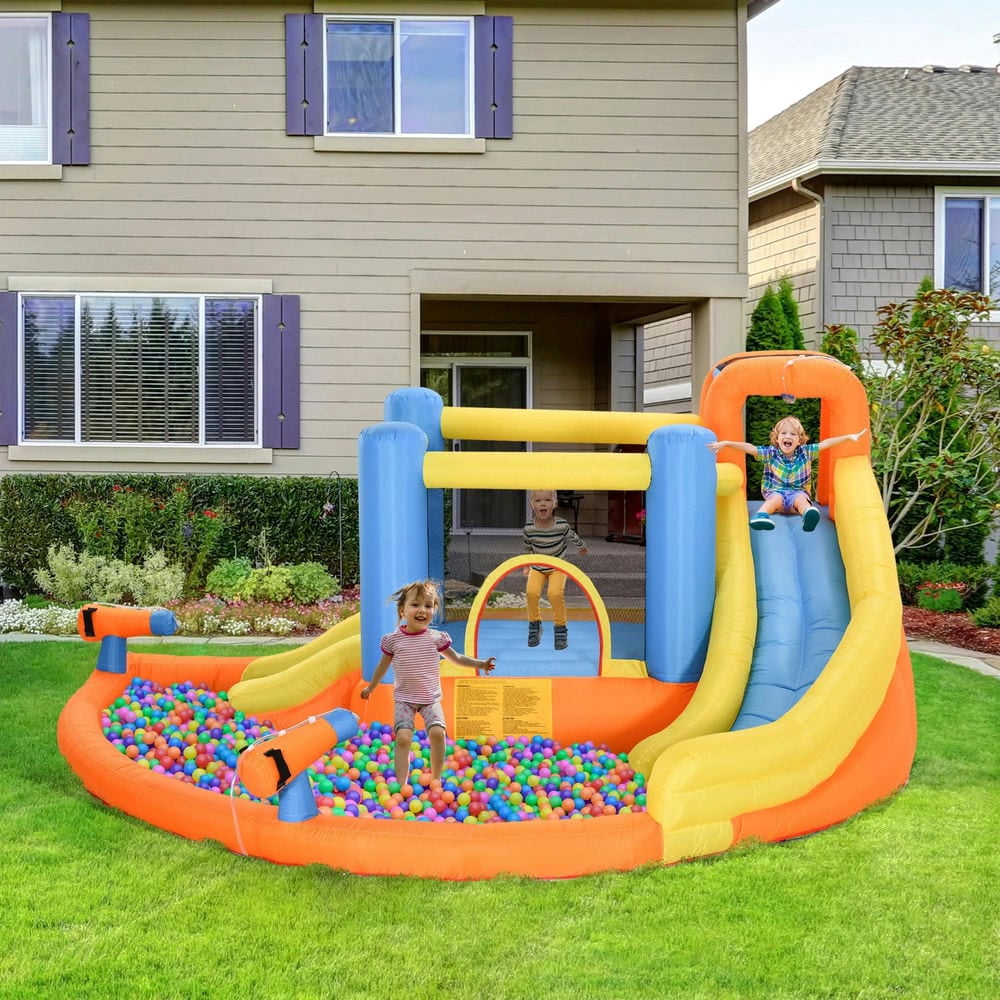 YYAo Family Backyard Bouncy Castle,5-in-1 Kids Inflatable Bounce House Jumping Castle with Water Pool, Slide & 2 Water Guns