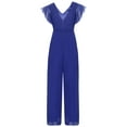 thumbnail image 4 of Yartina Flower Girls Chiffon Romper Ruffled Short Sleeve High Waist Wide Leg Jumpsuit for Wedding Royal Blue 10, 4 of 7