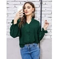 thumbnail image 2 of Women Chiffon Blouses,Long Sleeve V Neck Shirts Pompom Button Down Shirt Casual Tops Work Blouses Casual Shirts, 2 of 6