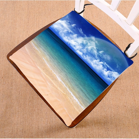GCKG Blue Seashore Chair Pad Seat Cushion Chair Cushion Floor Cushion with Breathable Memory Inner Cushion and Ties Two Sides Printing 16x16 inches