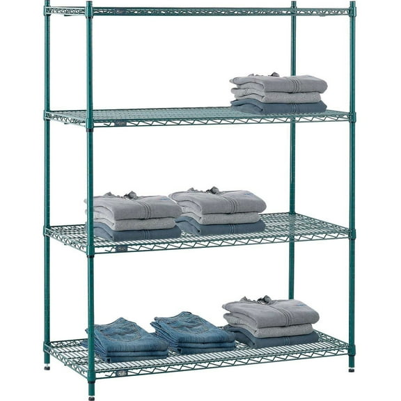Nexel 4 Shelf Poly-Green Wire Shelving Unit Starter 48""W x 24""D x 54""H