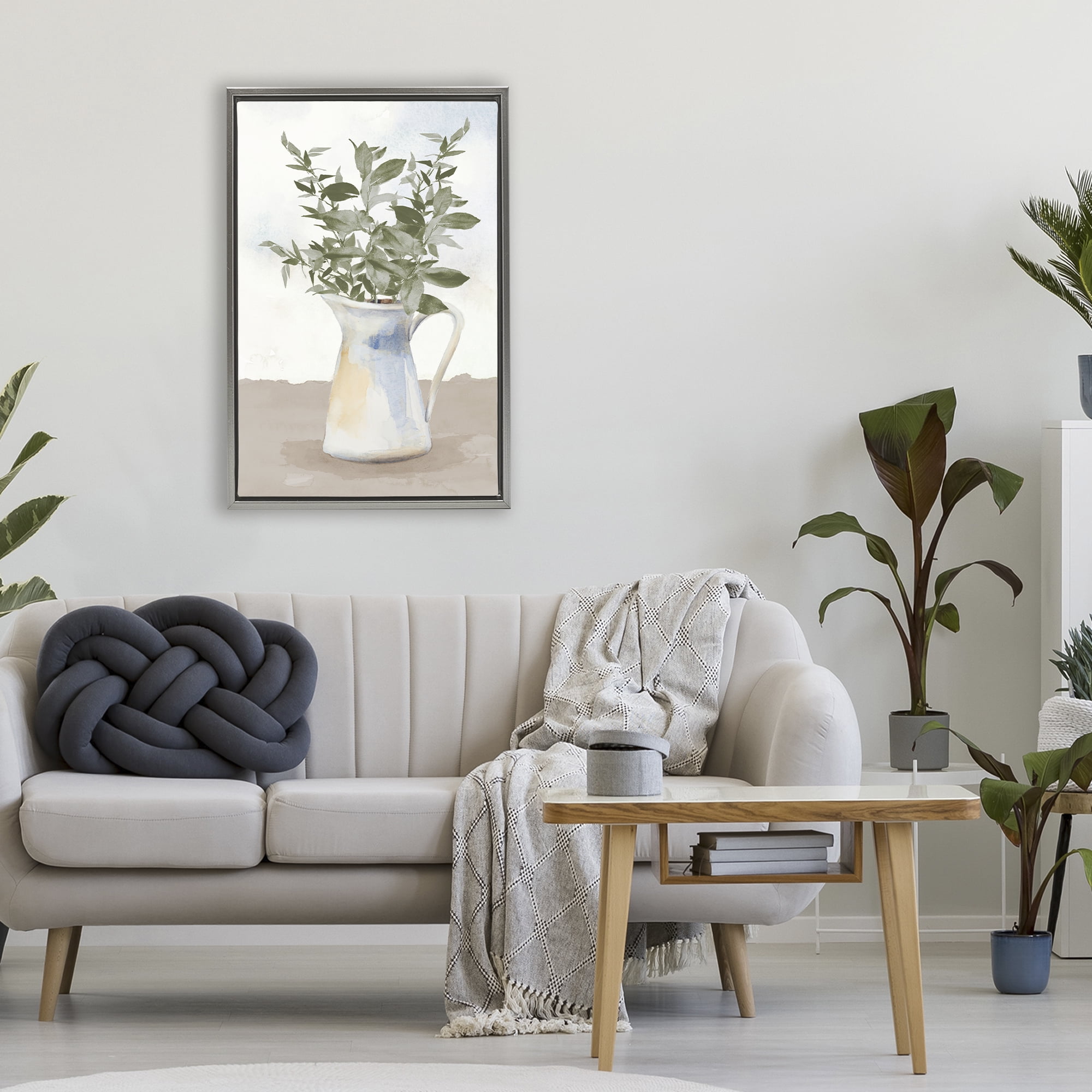 Stupell Industries Eucalyptus Botanicals Vase Gray Framed Floater Canvas Wall Art, design by Lanie Loreth