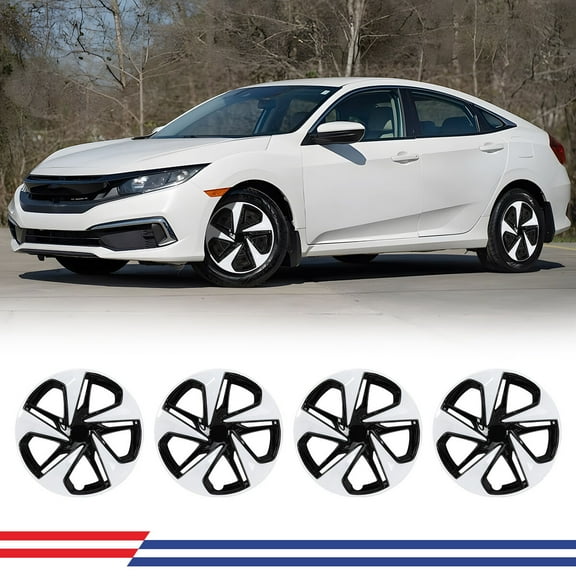 16" Hubcaps for 2016-2025 Honda Civic Sedan Wheel Rim Covers,Heavy Duty ABS&PC Material (Set of 4,White Lacquer & Black Lacquer)