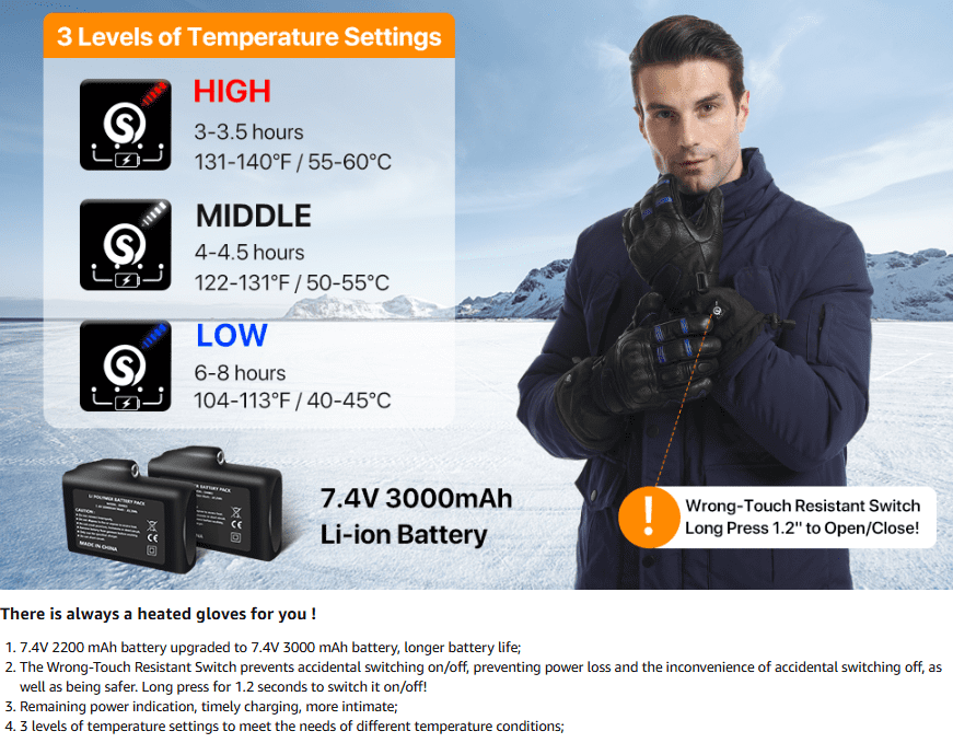 Savior Professional Heated Motorcycle Gloves for Men Women,Dual Mode Electrically Heated Waterproof and Windproof Gloves with 12V Charging Cord,Suitable for Winter Riding,Skiing,etc.