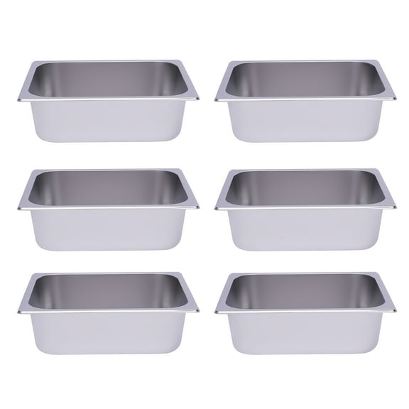 6 Pack 4" Deep 1/2 Size Stainless Steel Steam Table Pans Hotel Food Prep Pan Silver for Catering Sizzling