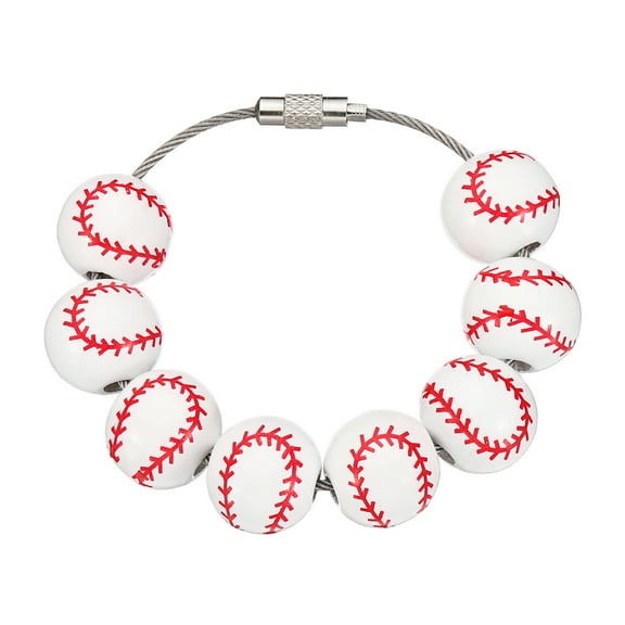 1pcs Bag Charm, Baseball Charm Sports Charm Wooden Beads Zipper Clips Anti Theft for Handbag Beach Tote Bag, White