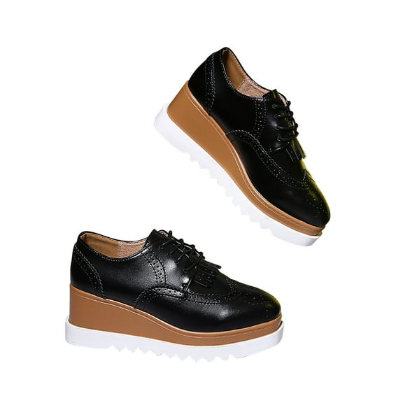 jsaierl Women's Fashion Tassels Square-Toe Lace-up Platform Wedge Oxford Shoes