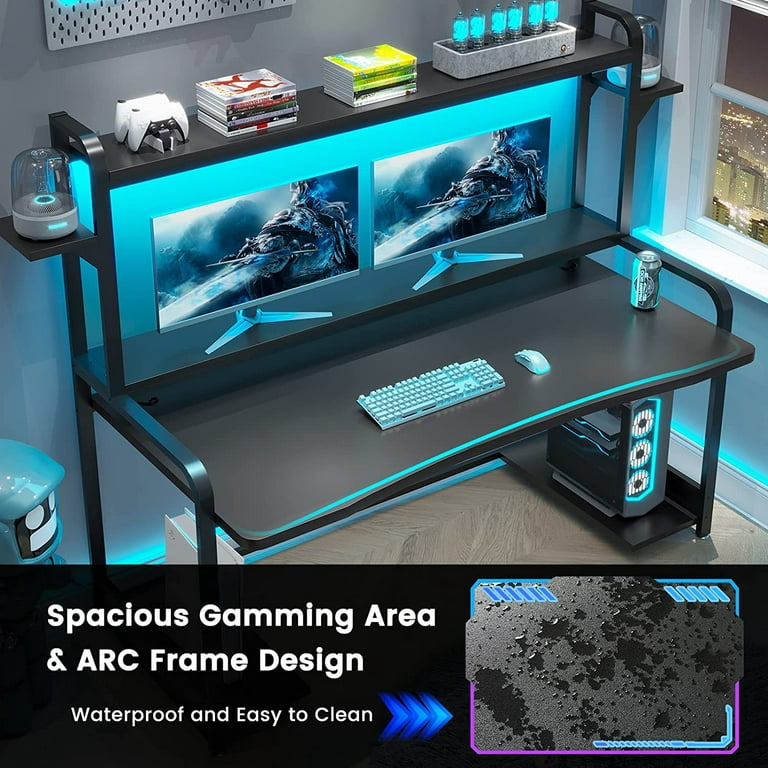 Gaming Computer Desk with Shelf , 55 PC Desk Home Office Table Gaming  Gamer Workstation