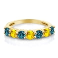 thumbnail image 2 of Gem Stone King 18K Yellow Gold Plated Silver Round London Blue Topaz Yellow Sapphire Anniversary Ring for Women (1.36 Cttw, Gemstone Birthstone, Size 9) (Size 9), 2 of 4