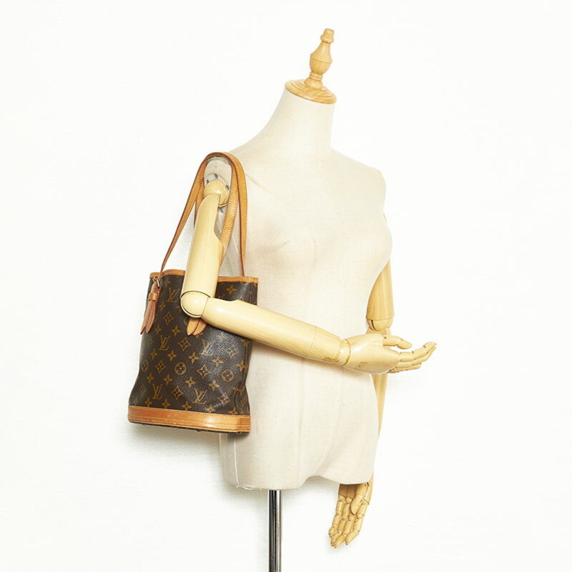 Authenticated Used Louis Vuitton Monogram Bucket PM Handbag Tote Bag M42238  Brown PVC Leather Ladies LOUIS VUITTON 