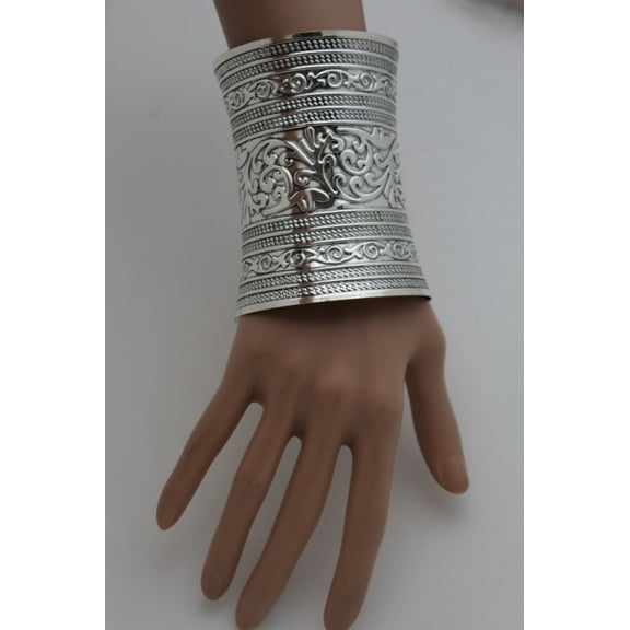 Women Extra Long Silver Metal Cuff Bracelet Fashion Jewelry Wonder Filigree