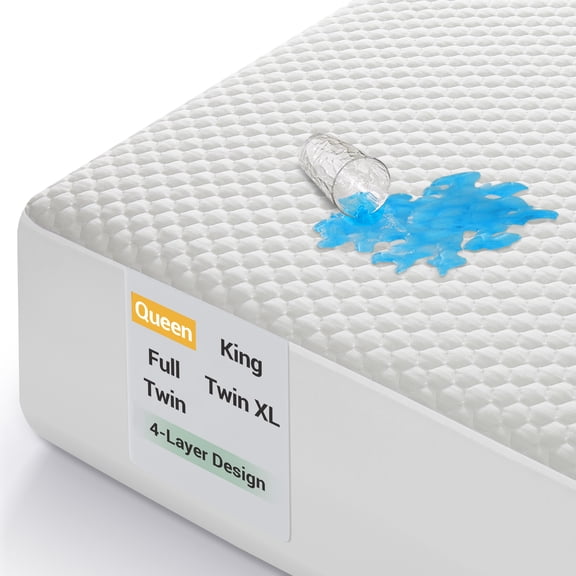 Ophanie Queen Size Bamboo Viscose Mattress Protector, 4-Layer Premium Waterproof Bed Pad Cover, Breathable Noiseless Fitted Sheet with 6"-20" Deep Pocket, White, for Home, Hotels