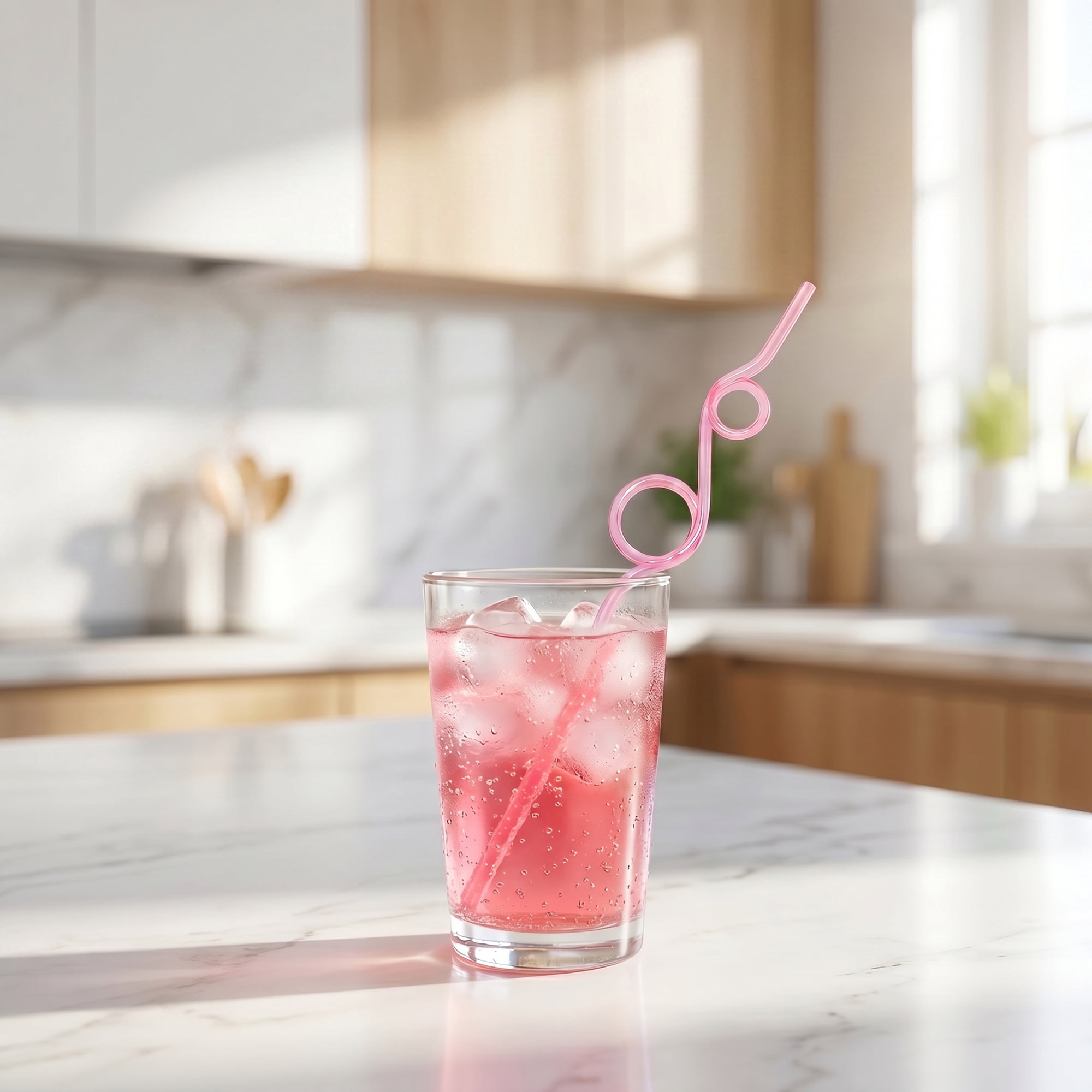 Unique Bargains 12Pcs Plastic Solid Color Long Drinking Straws Light Pink