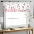 thumbnail image 2 of Pink Flowers Valance Curtains for Kitchen/Living Room/Bathroom/Bedroom Window, Rod Pocket Small Topper Half Short Window Curtains Voile Sheer Scarf, Cartoon Botanical Floral Vines Leaves 54"x18", 2 of 8