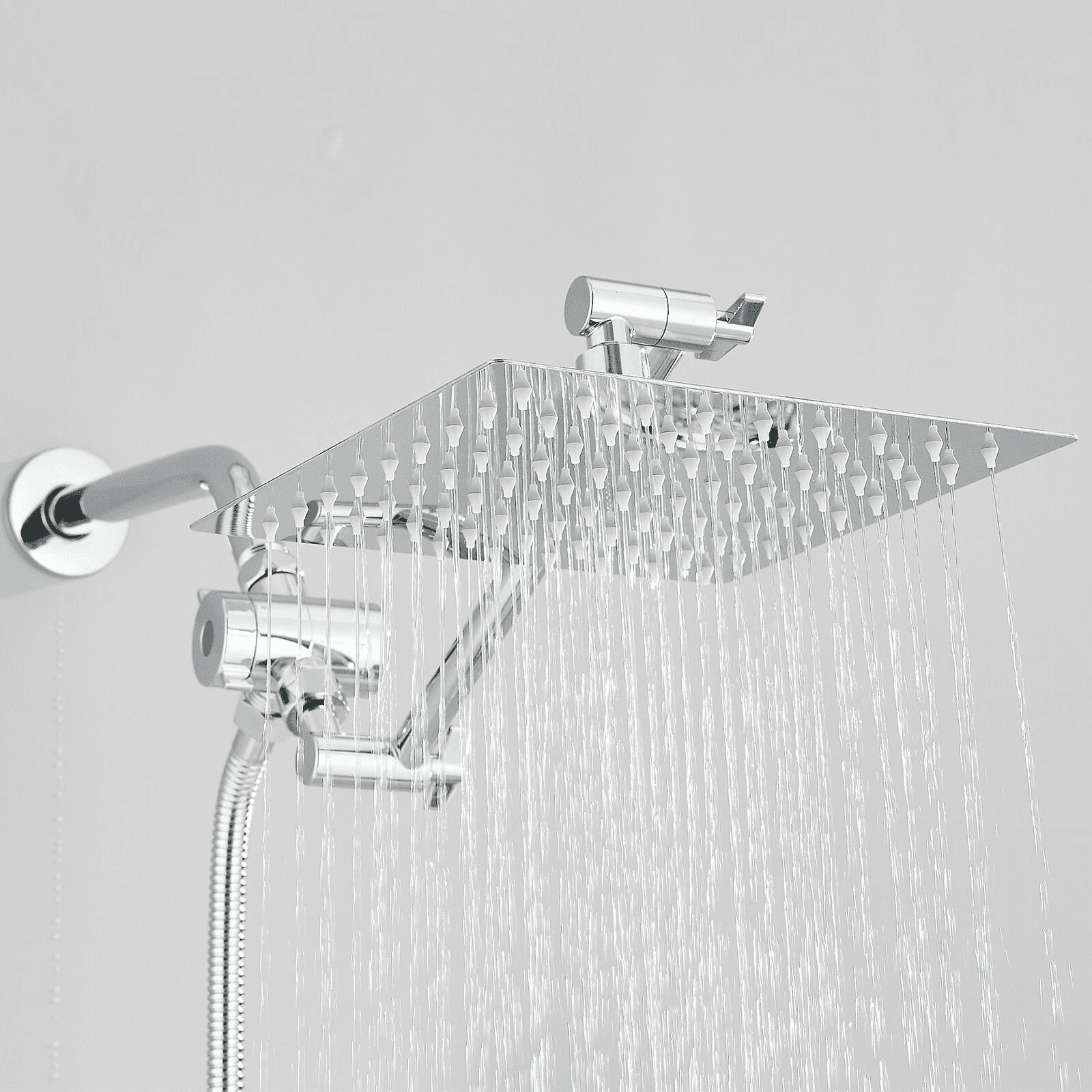 Zovajonia Chrome Rain Shower Head Combo Includes 12-inch Square High-Pressure Rain Shower Head Three-Setting Handheld Spray and Adjustable Arm
