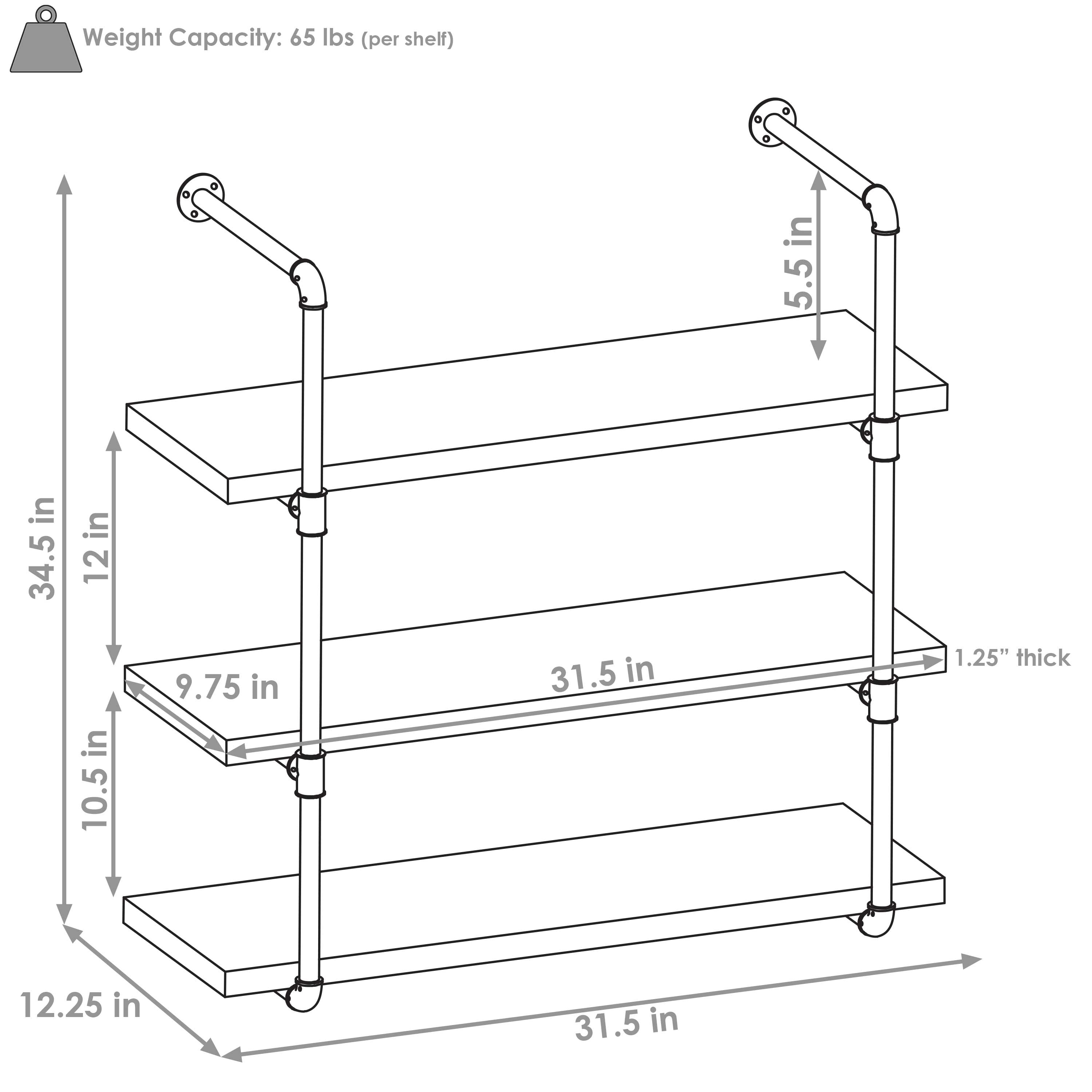 Sunnydaze 3 Shelf Industrial Style Pipe Frame Wall-mounted Floating Shelf  With Wood Veneer Shelves - Teak Veneer : Target