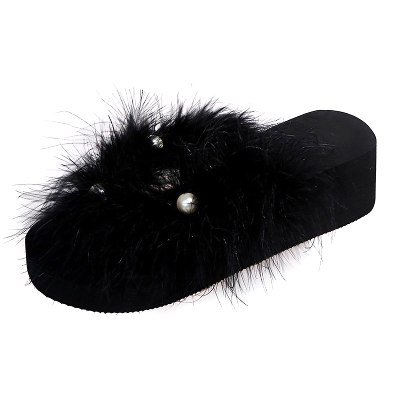 Womens Furry Feather Slides Sandals Fashion Open Slip On Dress Slippers Casual Summer Walking - Walmart.com
