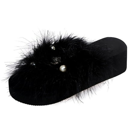 

Felirenzacia Muffin Thick Soled Plush Slippers Women Flat Bottomed Beach Flip Flop Women