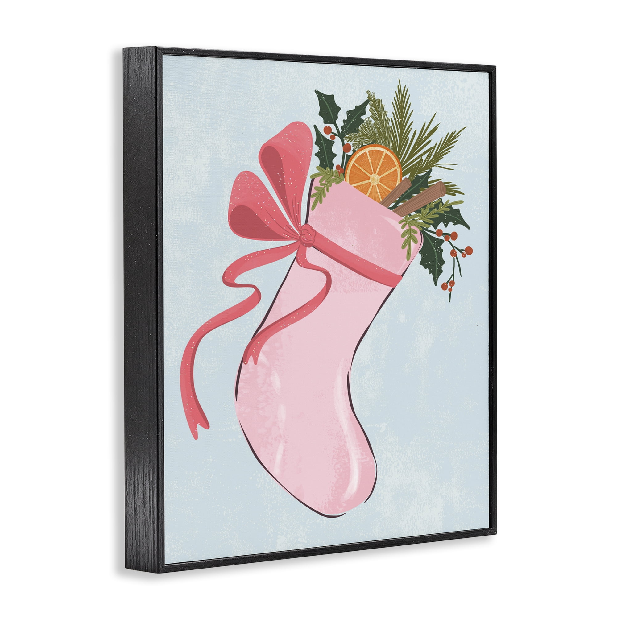 Stupell Industries Pink Filled Holiday Stocking Holiday Painting Black Framed Art Prints Wall Art, 11 x 14
