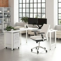 Hustle 72W x 24D L Shaped Computer Desk with Drawers in White - Engineered Wood