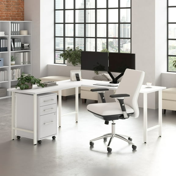 Hustle 72W x 24D L Shaped Computer Desk with Drawers in White - Engineered Wood