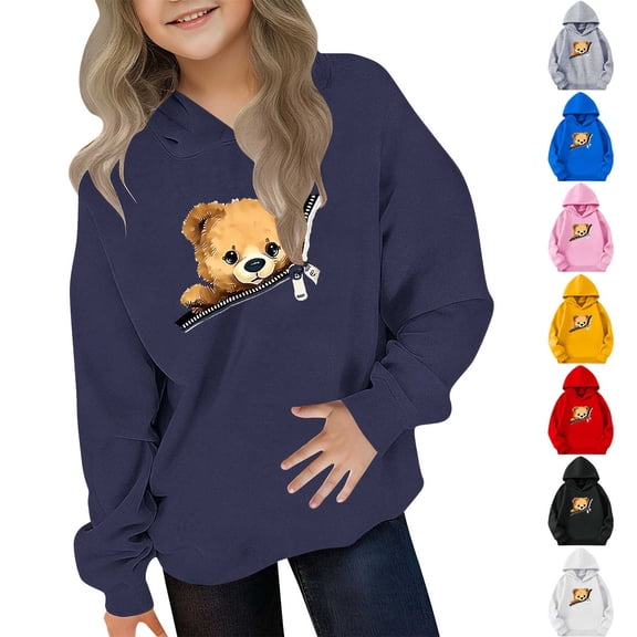 ATOGUTA Valentine's Day Graphic Sweatshirts for Girls Hooded Heart Sweatshirt Fall Winter Kid Long Sleeve Shirt Pullover Top Size 3T-14, Navy