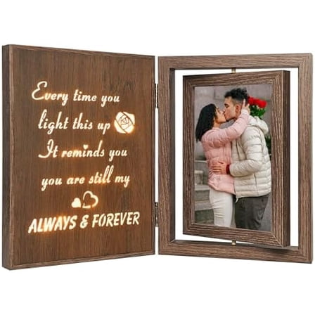 Light Up Couple Picture Frame – Wooden Rotating Glowing Love Photo Frame, Holds 2 4x6 Photos, Anniversary Wedding Gifts for Wife, Husband & Couples$$Home Decor, Kitchen, & Other