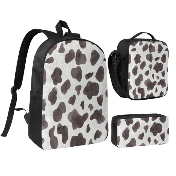 Cow Print Black And White Cow Backpack Set 3pc ,Backpack with Lunch Bag and Bag 17 Inch