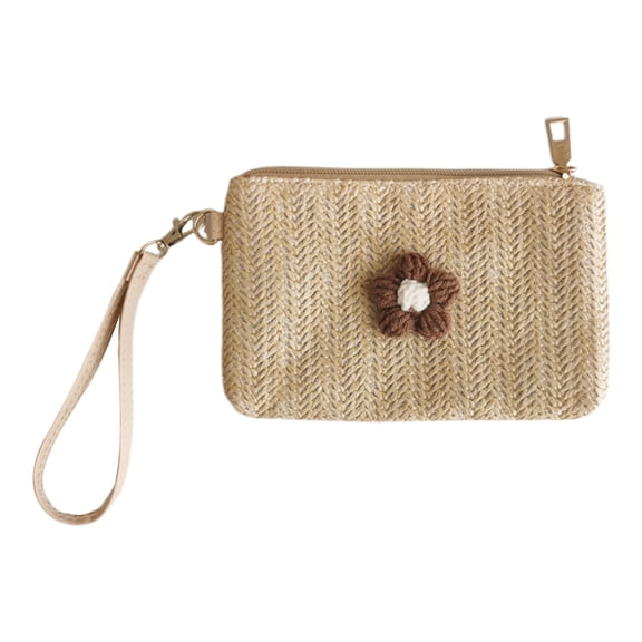 UNTERING 2023 Wristlet Wallet Women Girl Credit Card Card Holder with Wrist Strap Straw Woven Coin Change Purse